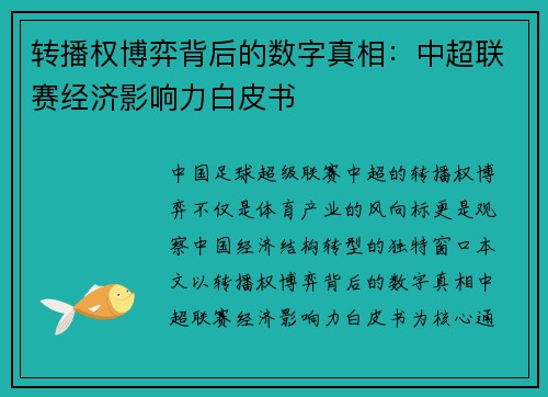 转播权博弈背后的数字真相：中超联赛经济影响力白皮书