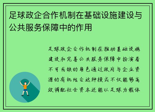 足球政企合作机制在基础设施建设与公共服务保障中的作用
