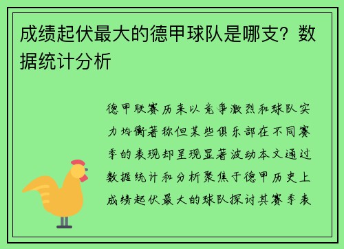 成绩起伏最大的德甲球队是哪支？数据统计分析